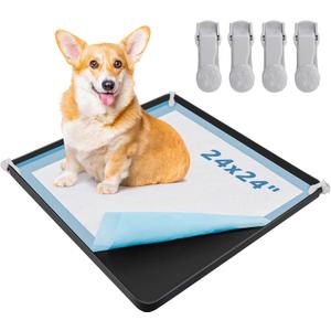 LOOBANI Dog Pee Pad Holder - Silicone Puppy Potty Tray With High Edge and 4 Clamps for Training, Fits Up to 24" x 24" Pads, Black