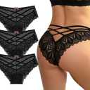 AUTUCAU Sexy Cheeky Underwear for Women Lace Floral Bikini Criss Cross Seamless Panties Ladies Cute Hipster Briefs 3-Pack, XL