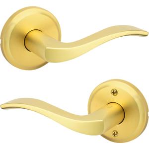 Kwikset Sedona Interior Passage Door Handle, Lever for Closet and Hallway Doors, Reversible Non-Locking Handle Lever, Satin Brass, with Microban Protection
