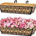 2 Pack 24 Inch Deck Railing Planter Box - Window Boxes Planters with Adjustable Brackets Coco Liners Balcony Planters Railing Hanging for Window Flower Boxes Outdoor Garden Decor