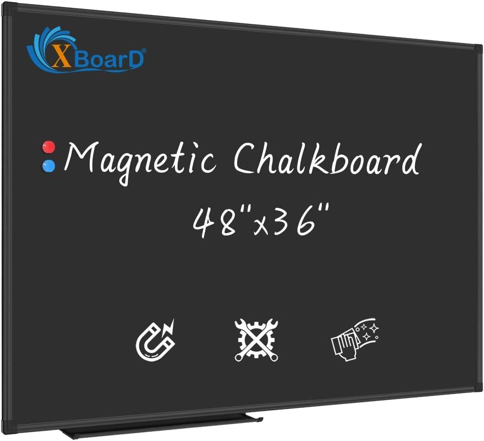 XBoard Magnetic Chalkboard Blackboard 48 x 36, Chalk Board/Black Board with 2 Magnets, Black Aluminium Frame (48" x 36" Black)