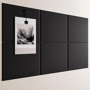 VANCORE 11.8" x 11.8" Felt Bulletin Board with 30 Push Pins, Large Square Pinboard Tiles for Photos,Notes,Letter,Memo, 6 Pack Wall Boards for Office (Black)