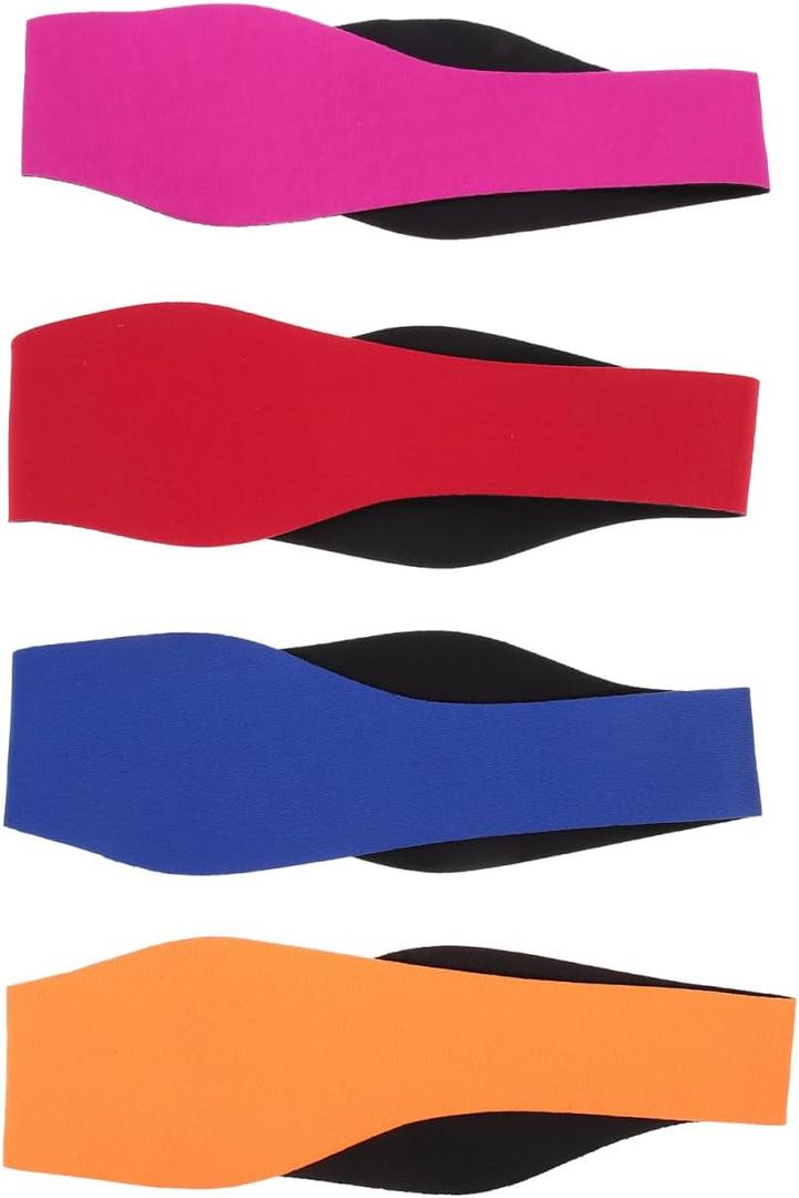 Sosoport Adjustable Swim Headband with Breathable Ear Protection Strap Waterproof Ear Covers for Swimming and Shower Use Lightweight Comfortable 23.62X3.34In 4-Pack, Large