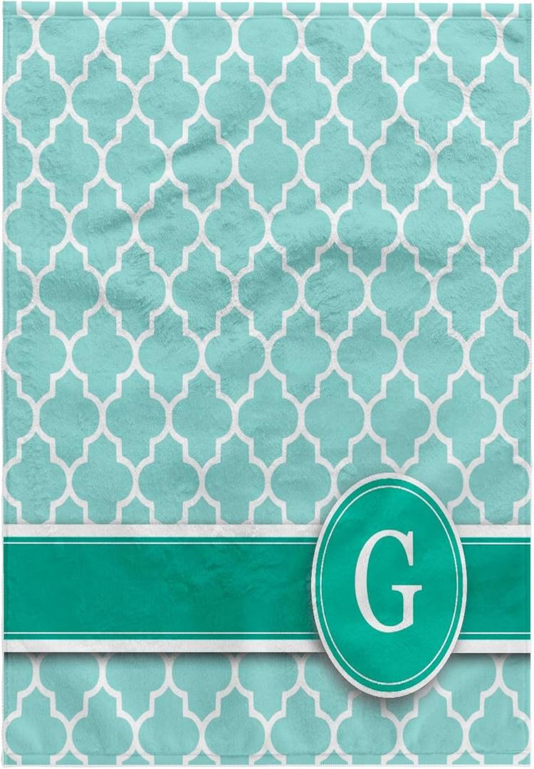 3D Rose Letter G Aqua Blue Quatrefoil Pattern Teal Turquoise Mint Monogrammed Personal Initial Towel, 15" x 22"