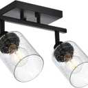 2-Light Black Track Lighting Kit Ceiling Mount Kitchen Track Lighting Fixtures, Bathroom Ceiling Tracking Vanity Light with Bubble Seeded Glass Shade & Rotatable Tracking Heads for Accent Shop
