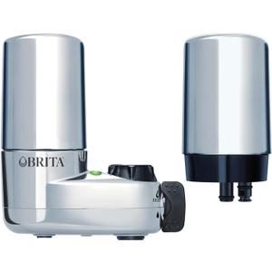 Brita Basic Faucet Mount Water Filtration System, BPA-Free Faucet Water Purifier for Sink, Reduces 99% of Lead, Filter Replaces 2,250 Plastic Water Bottles a Year, Lasts Four Months, Includes 1 System/2 Filters, Chrome
