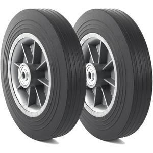 AR-PRO (2-Pack 10'' x 2'' Flat Free Solid Rubber Tire and Wheel, 3/4" & 5/8" & 1/2" Axles Bore Hole with 2.23" Offset Hub, Replacement 10 Inche Wheel for Dolly Hand Trucks and Wheelbarrows