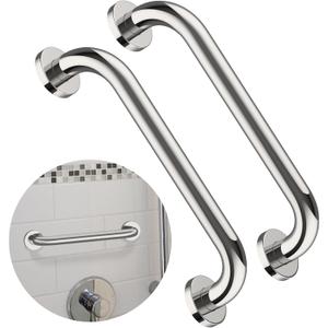 2 Pack 12 Inch Shower Grab Bar, ZUEXT Chrome Stainless Steel Bathroom Grab Bar, Shower Handle, Bathroom Balance Bar, Safety Hand Rail Support - Handicap, Elderly, Injury, Senior Assist Bath Handle