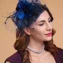 Cizoe Fascinators Hats for Womens 50s Headwear with Veil Flower Cocktail Wedding Tea Party Church Derby Hat (Blue)
