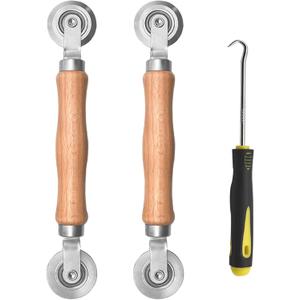 BAYTORY 3Pcs Screen Rolling Tool Kit for Installing Door Mesh Screens Window, Screen Spline Roller Tool with Wooden Handle and Steel Bearing Wheels, Durable and Easy to Use