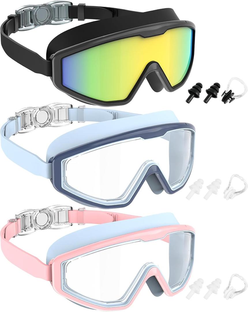 NSSIW Swim Goggles Swimming Kids-Goggles: Anti Fog No Leak with Nose Clip Earplugs for Girls Boys Youth 6-14 3 Pack (Black Gold & Navy Blue Clear & Pink Blue Clear) NSSIW Swim Goggles Swimming Kids-Goggles: Anti Fog No Leak with Nose Clip Earplugs for Girls Boys Youth 6-14 3 Pack (Black Gold & Navy Blue Clear & Pink Blue Clear)