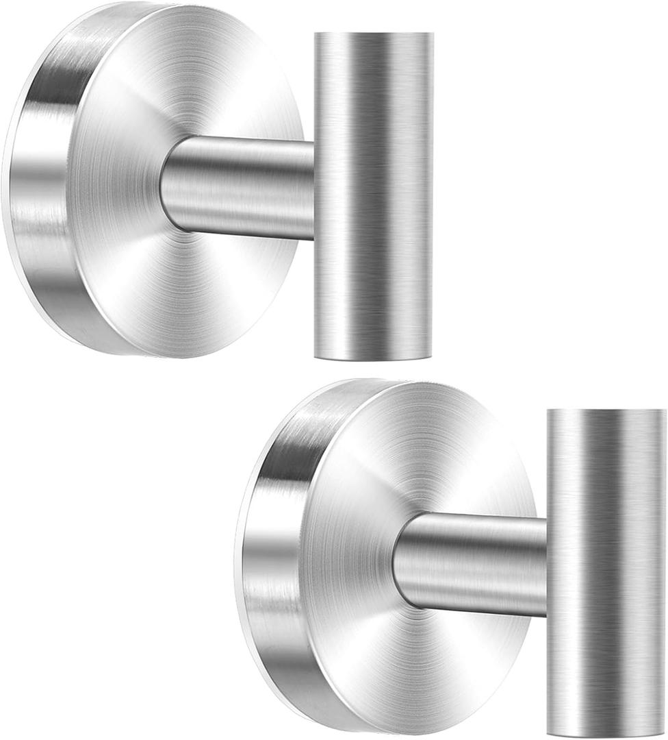 2 x Suction Cup Hooks for Shower, Towel Hook for Bathroom Wall, 2 Pack No-Drill Wall Hanger for Kitchen, Glass, Mirror, Tile to Hang Robes, Loofah(Silver)