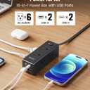 25 Ft Extension Cord with Multiple Outlets, Long Extension with 6 Outlets 4 USB Ports(2 USB C), Flat Plug Surge Protector Power Strip for Home, Office Supplies, Dorm Essentials, Black