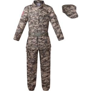 GRAJTCIN Kids Army Costume Long sleeve Halloween Party Military Soldier Dress Up Boys Costume  (XS (4-6Y))
