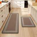 Kitchen Mats for Floor, 17''x30''+17''x47''Kitchen Rugs Set of 2, Washable Absorbent Kitchen Mat Non Slip, Braided Kitchen Runner Rug, Kitchen Sink Rug, Brown