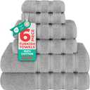 American Soft Linen Luxury 6 Piece Towel Set, 2 Bath Towels 2 Hand Towel 2 Washcloths, 600 GSM 100% Cotton Turkish Towels for Bathroom, Light Grey Towel Sets