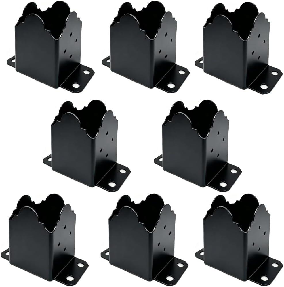4x4 Post Base 8 Pack, Heavy Duty Steel Post Bracket (3.6"x3.6" Inner Size), Powder Coated Wood Post Anchor with Bottom Drain Holes for Pergola Fence Deck Mailbox, Black