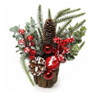Small Christmas Tree Tabletop Artificial Mini Christmas Tree Decorations with Holiday Ornaments Red Berry Pine Cone Greenery for Home Indoor Fireplace Mantel Xmas Decor (Tree StumpRed)