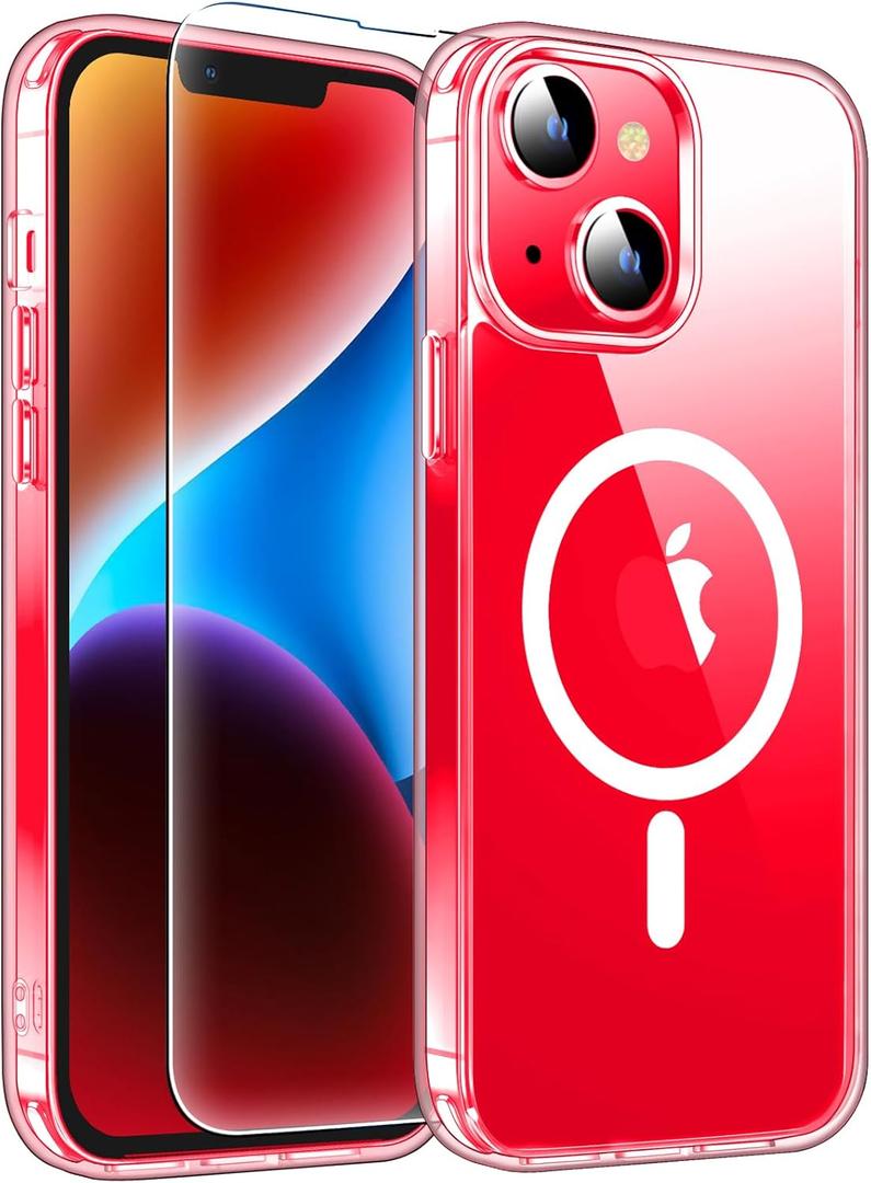 4 x for iPhone 14 Plus Case,[Compatible with Magsafe][Anti-Yellowing] with Screen Protector,Slim Thin 10 FT Shockproof Phone Case 6.7 inch (Magnetic Clear)