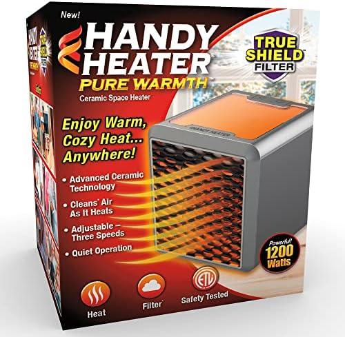 Ontel Handy Heater Pure Warmth 1200W Personal Ceramic Space Heater with Adjustable Heat - Portable, Quiet & Energy Efficient Small Space Heater for Bedroom, Office, Garage & More