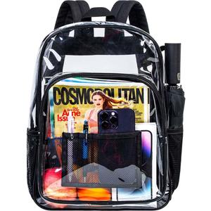 gxtvo Clear Backpack, Heavy Duty Transparent Bookbag, See Through Backpacks for Women Men (Black)