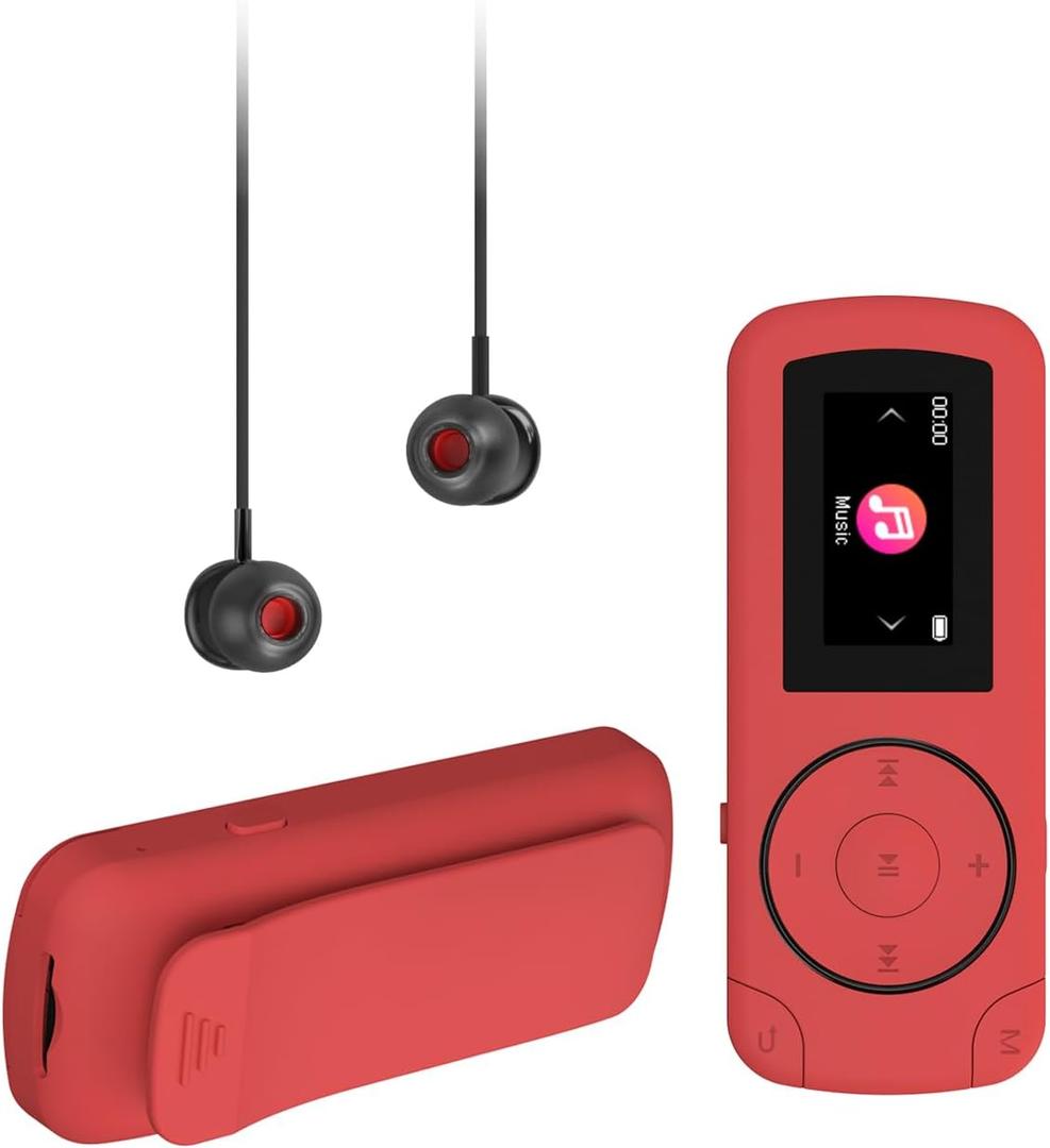 64GB Sport Clip on MP3 Player with Bluetooth- Superlight Mini MP3 Player with Clip and Recorder, MicroSD Support, Shuffle Playback for Running, Cycling, Hiking, Climbing and Yoga(No Speaker) (Coral Red)