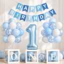 First Birthday Decorations For Boy-40 Inch Blue 1 Number, Baby Blue White Balloons, Happy Birthday Balloons And One Balloon Boxes For Kids One Year Old Birthday Decorations