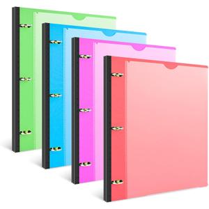 INFUN Telescoping 3 Ring Binder - 4PCS, Flexible Round Binder with Customizable Front Cover and Clear Catalog Pocket, Holds 8.5x11 inch Paper (0.75 Inch, Red+pink+ Blue+green)
