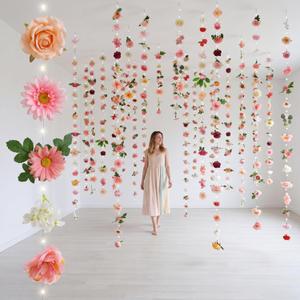 Suncalla 6 Pcs 35.4ft Hanging Flowers Garlands Backdrop Lighted Floating Fake Wildflower Vines LED Floral Garland Ceiling for Spring Wedding Bridal Shower Birthday Graduation Party(Lovely, Multicolor)
