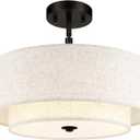 AUTELO 16" Semi Flush Mount Ceiling Light, 3-Light Modern Flush Mount Ceiling Light in Black Finish with Drum Fabric Shade for Hallway Bedroom Kitchen, C2506 BK-16