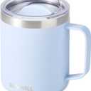 SUNWILL Insulated Coffee Mug with Lid, Travel Tumbler with Handle, 14 oz Stainless Steel Cup for Camping, Office, Home, Powder Coated Iceberg