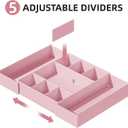 Marbrasse Expandable Desk Drawer Organizer, Clear Plastic Drawer Organizer Tray with 10 Adjustable Compartments, Desk Organizers and Accessories, 5 Drawer Dividers for Office Supplies, Makeup (Pink)