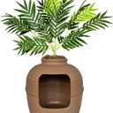 Good Pet Stuff Hidden Litter Box Planter, Decorative Cat Litter Enclosure with Carbon Filter, Artificial Plant, Easy Clean, Indoor Design, Original Round Style, Base Kit, Mocha Brown