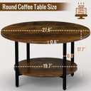 FAMIDGE Round Coffee Table, 27.6" Circle Coffee Table for Living Room, 2-Tier Wood Accent Center Table with Open Storage Industrial Design Home Furniture, Rustic Brown, Large 2T