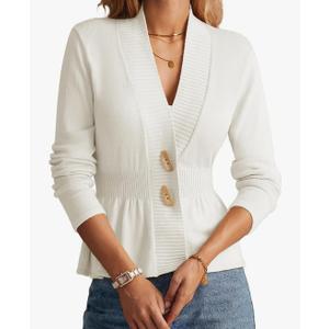 GRACE KARIN Women Cardigan Sweaters 2025 Fall, Long Sleeve Cropped Sweater Coat Trendy, Button Front Peplum Tops Lightweight, S