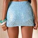 SweatyRocks Women's Leopard Mini Skirt Sequin Low Waisted Cheetah Skirts | Sparkle Sequin Cheetah Print Night Out Party Skirt Going Out Outfits Streetwear (Blue, S)