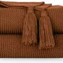 MACEVIA Brown Throw Blanket for Bed Couch 50" X 60" Knitted Blanket Christmas Decorative for Living Room Sofa (Brown)