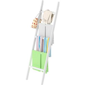 Blanket Ladders for The Living Room, 5-Tier Blanket Holder, Wall-Leaning Blanket Rack, Ladder Shelves, Wooden Quilt Ladder, Farmhouse Decor, Scarf Ladder Shelves for Living Room, Bedroom (White)