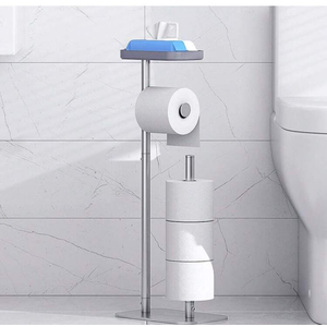 Kitsure Toilet Paper Holder Free Standing – Rustproof Metal Toilet Paper Stand for 4 Rolls with Anti-Slip Base and Shelf for Phone & Small Items, Bathroom Organizers and Storage, Silver