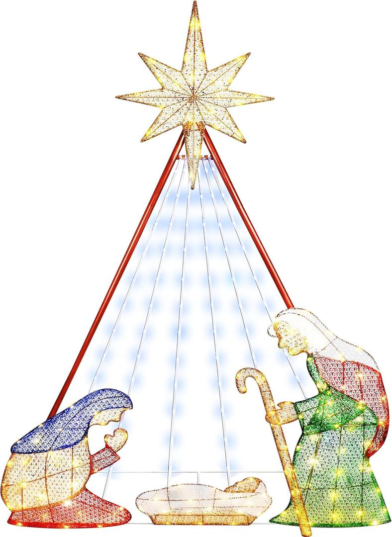 6ft Outdoor Pre-lit Nativity Set - Lighted Christmas Scene with 240 UL Lights - Weather-Resistant and Quick Assembly