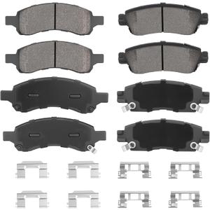 ILONPA Front Rear Semi-metal Disc Brake Pads Set for Buick Enclave 08-17, Rainier 06-07, for GMC Acadia 07-16, Envoy 06-09, for Traverse 09-17, for Saturn Outlook 07-10, 8PCS(With Hardware)