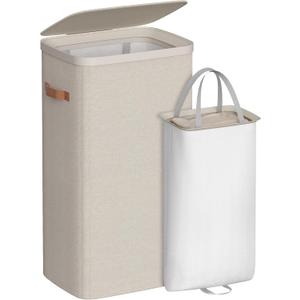 SONGMICS Laundry Basket, 26.4 Gal. Laundry Hamper, Easy Assembly, with Lid and Handles, Removable Liner, 16.5 x 12.6 x 29.5 Inches, Cappuccino Beige ULCB811LH01, 100 L