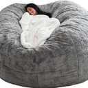 OACEVOZ Bean Bag Chairs, 7ft Giant Bean Bag Cover, Big Bean Bag Chairs for Adults (No Filler, Cover only) Comfy Large Bean Bag Bed Fluffy Lazy Sofa (Light Grey)