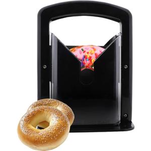 Bagel Slicer, Perfect for Bagels, Safe Grip, Safety Shield, Bagel Cutter Stainless Steel, Universal Slicer (Black)