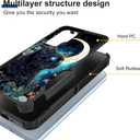 for Galaxy S25 FE Case,Dual Layer Hybrid Heavy Duty Rugged Shockproof Hard PC +Soft Silicone Protective Case for Samsung Galaxy S25 FE 6.7" 2025,Black Cat Floral Moon