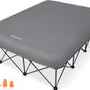 FUNDANGO Queen Cot 2 Person with Electric Pump, Folding Camping Airbed Mattress 600lbs with 2 Cup Holders, Removeable Cover for Adults Outdoor Indoor Tent, Carry Bag Included (Grey)