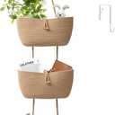 TeoKJ 3-Tier Cotton Rope Baskets with Button Strap Over the Door Wall Hanging Baskets for Nursery, Living Room, Bathroom, Door Storage Organizer for Decoration-Jute