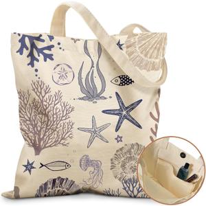 Cute Canvas Tote Bag for Women - with Magnetic Buckle and Zipper Inner Pocket for Girls Aesthetic Cotton Tote Bags