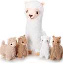 Jenaai Llama Stuffed Animals with 4 Baby Llamas Cute Alpaca Plush Set Kawaii Soft Pillow Dolls for Kids Girls Birthday Wedding Anniversary Presents Home Sofa Decorations