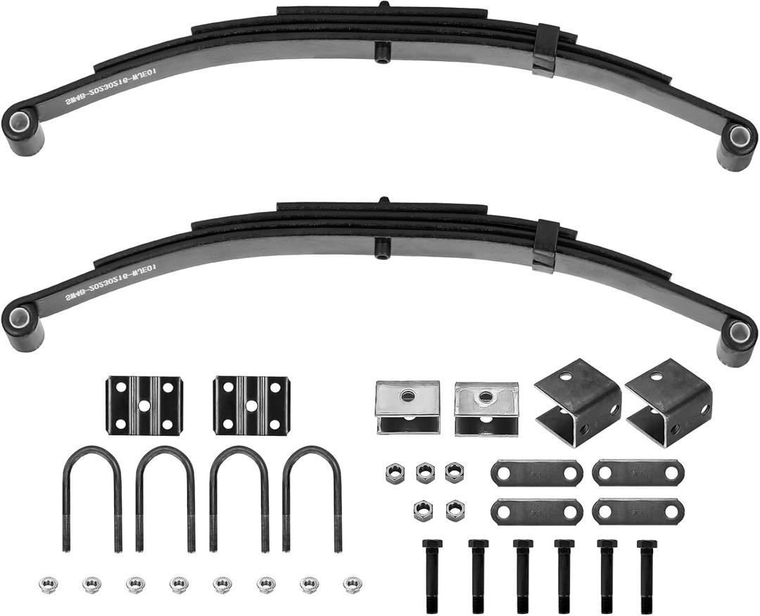 Youxmoto Single Trailer Leaf Spring 4 Leaf 1750 lbs, for 3500lb Single Trailer Axle Suspension Kit, with U-Bolt & Hanger Kit; Double Eyes 25-1/4" L, 1-3/4" Width, 9/16 Eye I.D